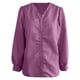 thumbnail image 5 of Blusa de manga larga con cuello en V y volantes para mujer - Camisa elegante con encaje floral y botones, 5 of 5