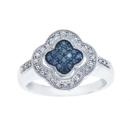 Blue Diamond Clover Ring in Sterling Silver