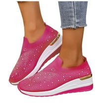 Womens Sparkly Butterfly Rhinestones Platform Wedge Walking Shoes Bling Fall Knit Slip on Socks Casual Tennis Work Loafer Sneakers