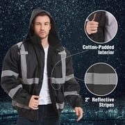 ProtectX High Visibility Safety Waterproof Bomber Jacket for Women Men, Hi Vis Reflective Winter Construction Jacket, Black, 4X-Large