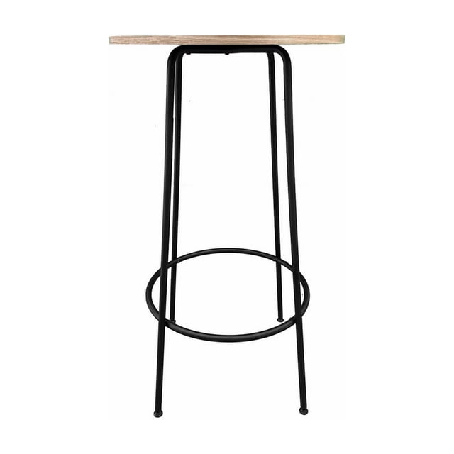 Neni Table de Bar 42 Pouces, Dessus en Bois Brun Naturel Rond, Métal Noir Moderne