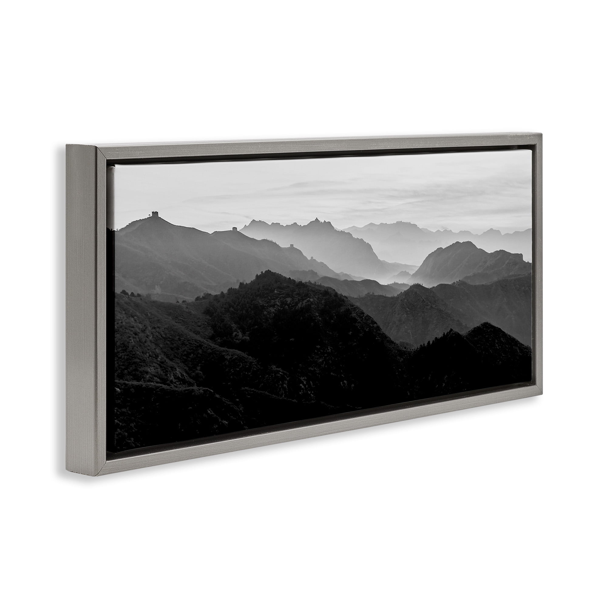 Stupell Industries Misty Sky Open Mountain Landscape Landscape Photography Gray Floater Framed Canvas Art Print Wall Art, 31 x 14