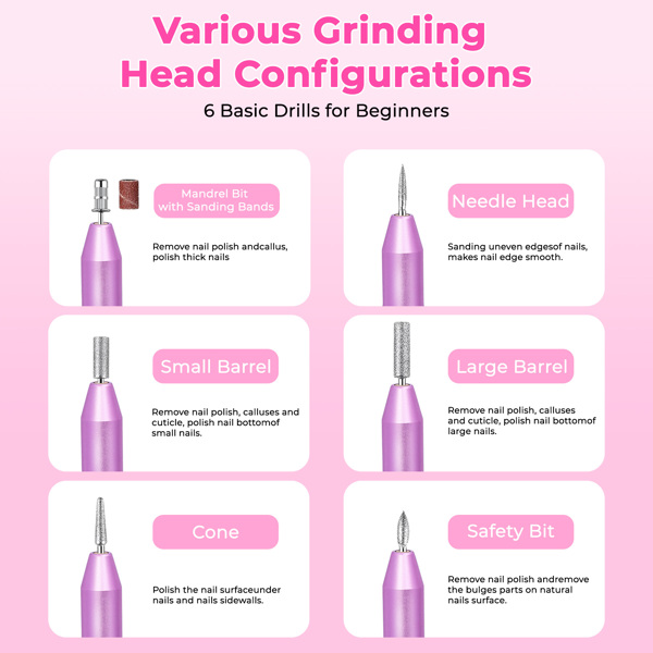 Portable Electric Nail Drill, Professional Nail File Kit for Acrylic, Gel Nails, Manicure Pedicure with Nail Drill Bits Sanding Bands Rose gold