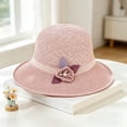 thumbnail image 2 of VISALY Wide Brim Straw Hat Elegant Woven Straw Sun Hat with Bow Summer Bucket Hat Lightweight Bucket Hat Elegant French Sun Hat Summer Bowknot Hats Floral Straw Bucket Sun Hat Light Violet One Size, 2 of 3
