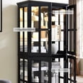 thumbnail image 5 of Glass Display Cabinet, 69" H Curio Cabinet with Adjustable Shelves and 4 Glass Doors, Light Bulb Included, Elegant Antique Showcase, Rack for Living Room/Home Office (Black), 5 of 9