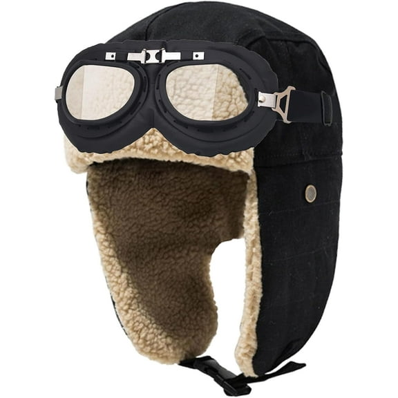 AKcxy Vintage Aviator Hat and Goggles Costume Accessories Fur Ear Flaps Trooper Trapper Pilot Cap for Men Women