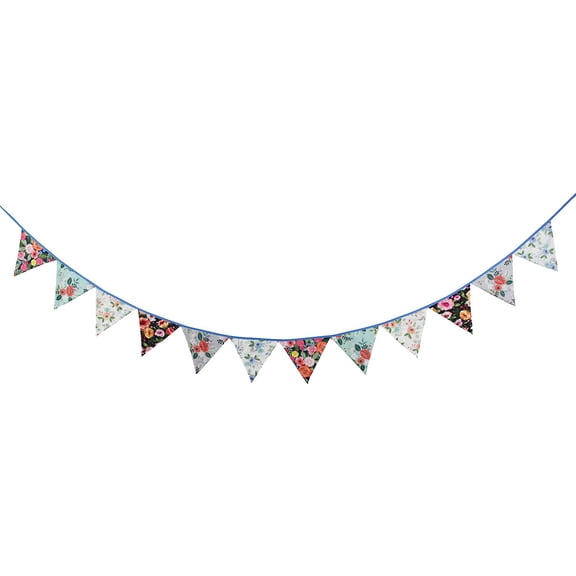 1 Set of Retro Floral Printing Banner Wedding Pennant Prop Background Decoration