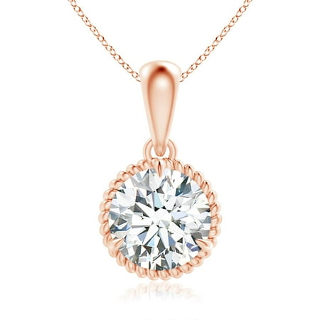 ANGARA IGI Certified Lab Grown 2.01 Ct Rope-Framed Claw-Set Diamond Pendant for Women in 14K Rose Gold (Size-8.1mm| Color-F-G| Clarity-VS) | Anniversary Jewelry Gift for Women | Diamond Necklace
