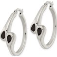 thumbnail image 2 of Sterling Silver Polished Black Enamel Hearts Circle Hoop Earrings (32.8 X 31.25) Made In India qe15916, 2 of 5