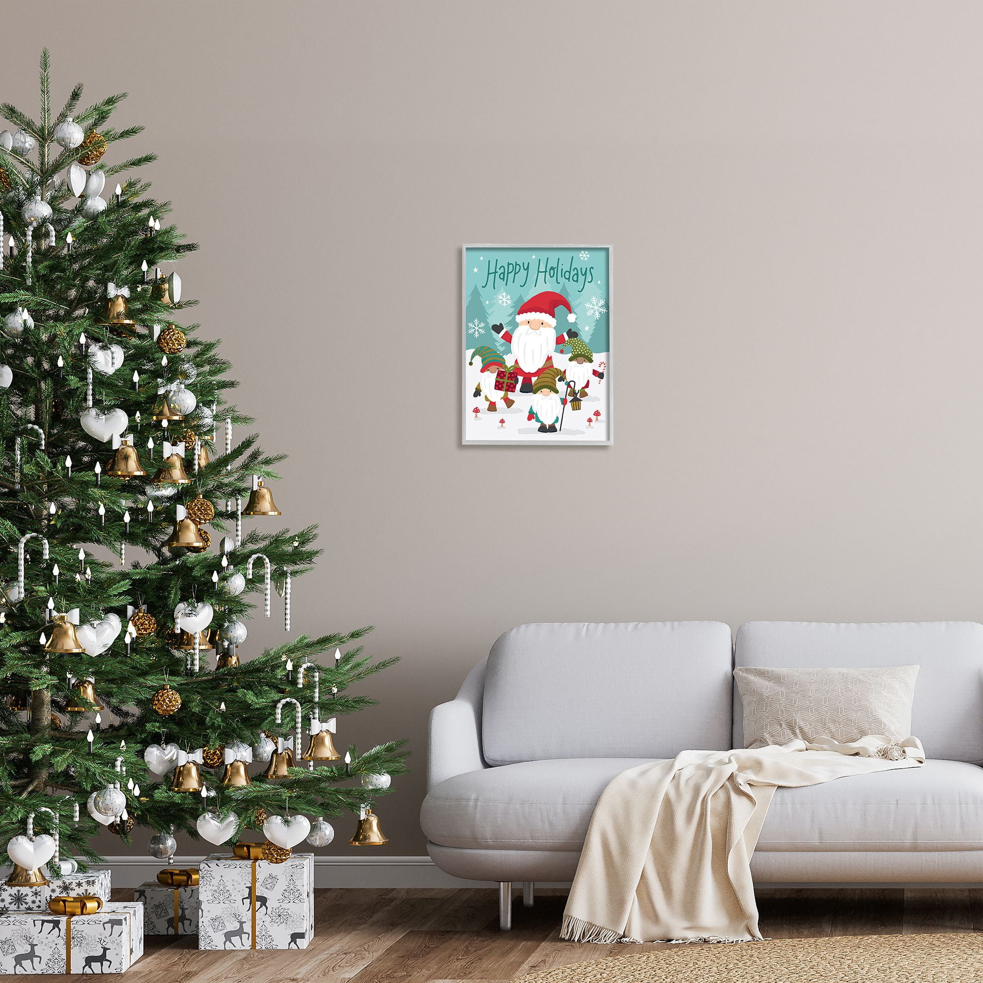 Stupell Indtries Happy Holidays Phrase Santa Cla Snowy Forest Gnomes,16 x 20,Design by Lisa Perry Whitebutton