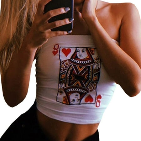 Wsop Poker Shirts - Fancyleo Women's Sexy Poker Print Tube Top T-Shirt