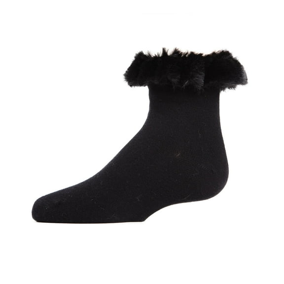 MeMoi Faux-Fur Cuff Cotton Blend Anklet Socks - Girls - Female, 8, Winter White