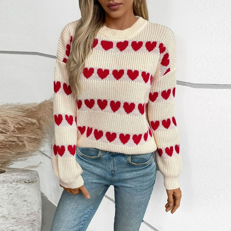 WCMZJ Valentines Day Heart Sweater for Women Cute Crewneck Long