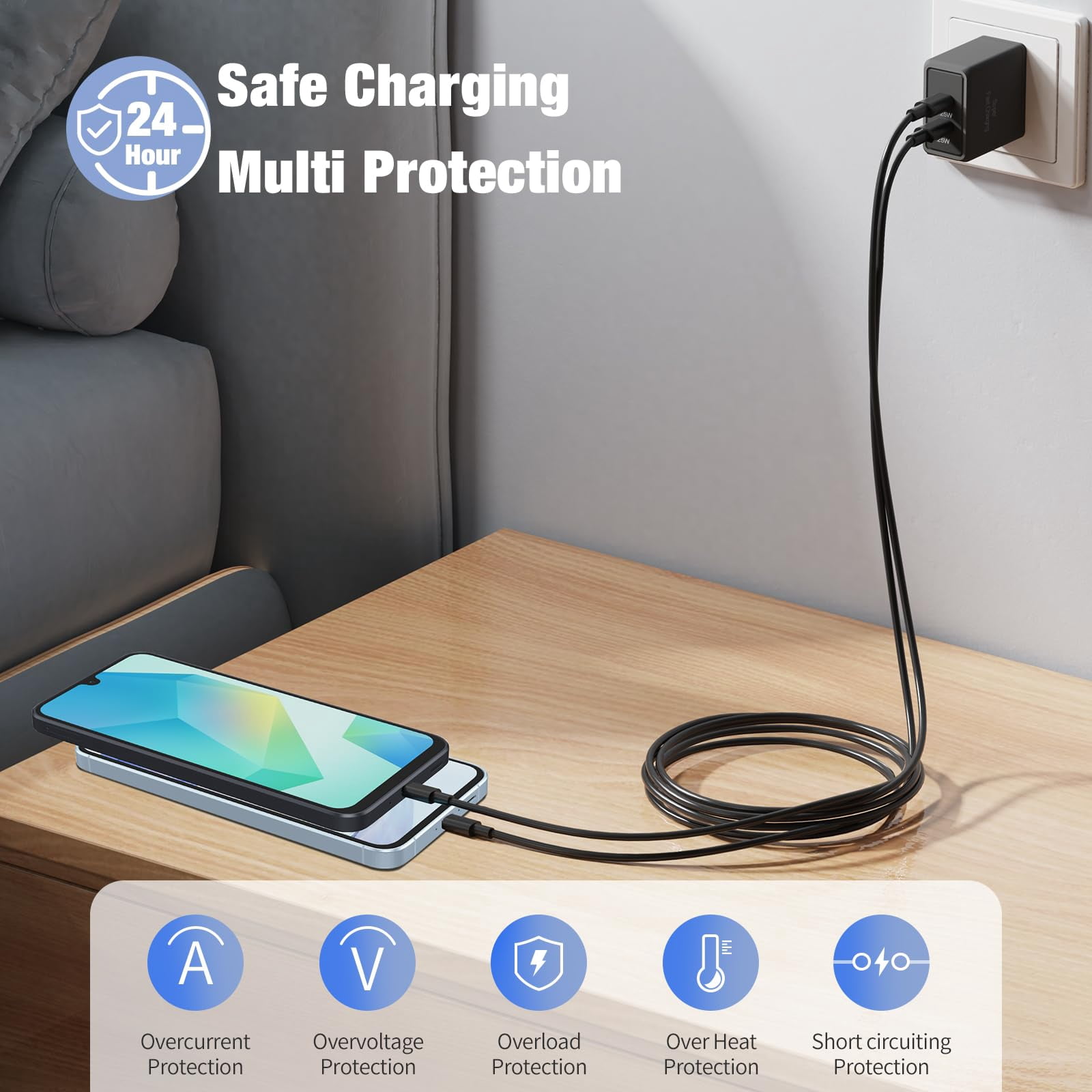 Quyaojz for 45W Dual Port Super Fast Charger with Long USB C to C Cable 10ft,Type C Wall Charger Block and Android Phone Charging Cord Compatible With Samsung Galaxy S25 s25/24/23/S25+/S24+/S24 /S23+