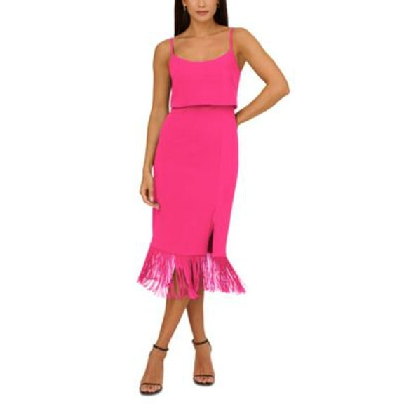 Adrianna by Adrianna Papell Womens Fringed-Hem Midi Sheat Lipstick 6
