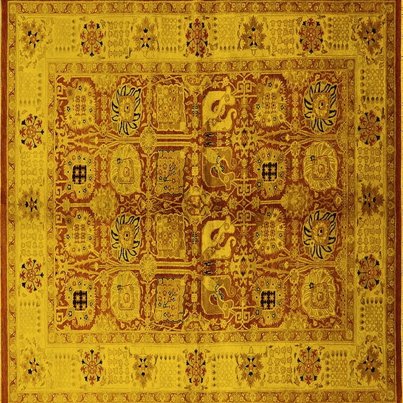 Ahgly Company Machine Washable Indoor Square Oriental Yellow Industrial Area Rugs, 5' Square