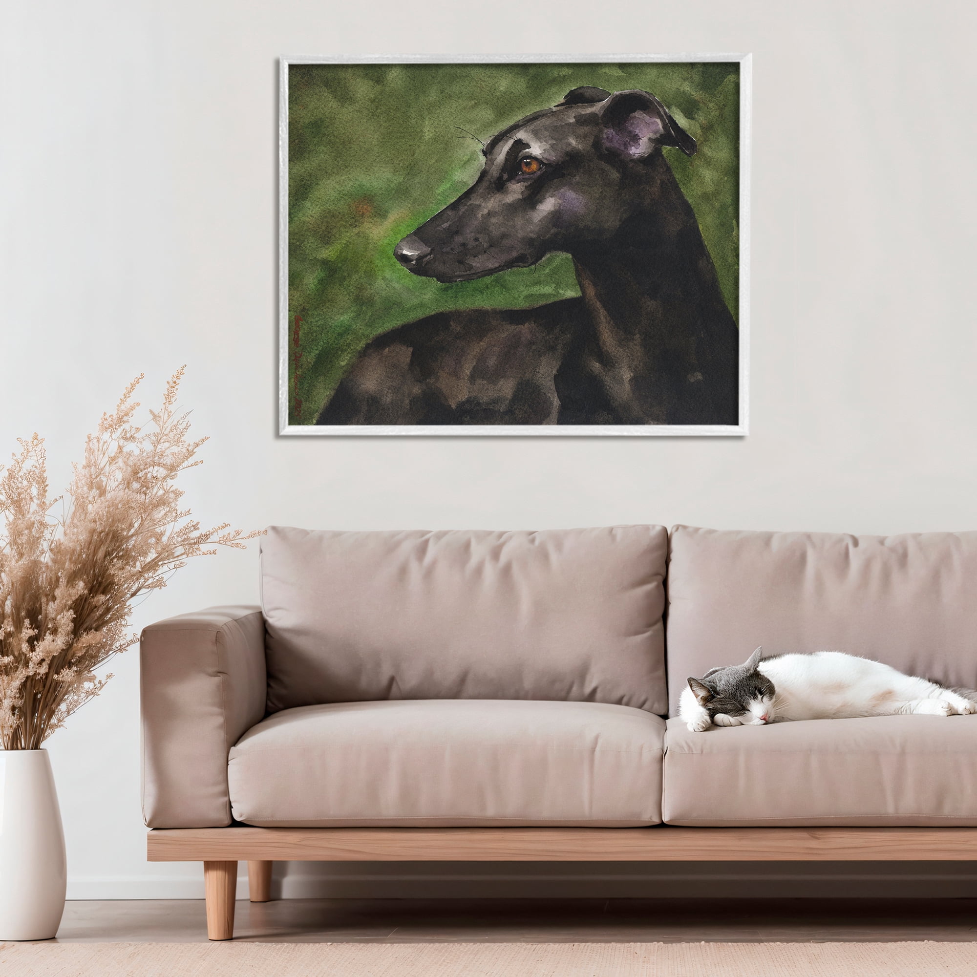 Stupell Industries Black Greyhound Portrait White Framed Giclee Art, design by George Dyachenko