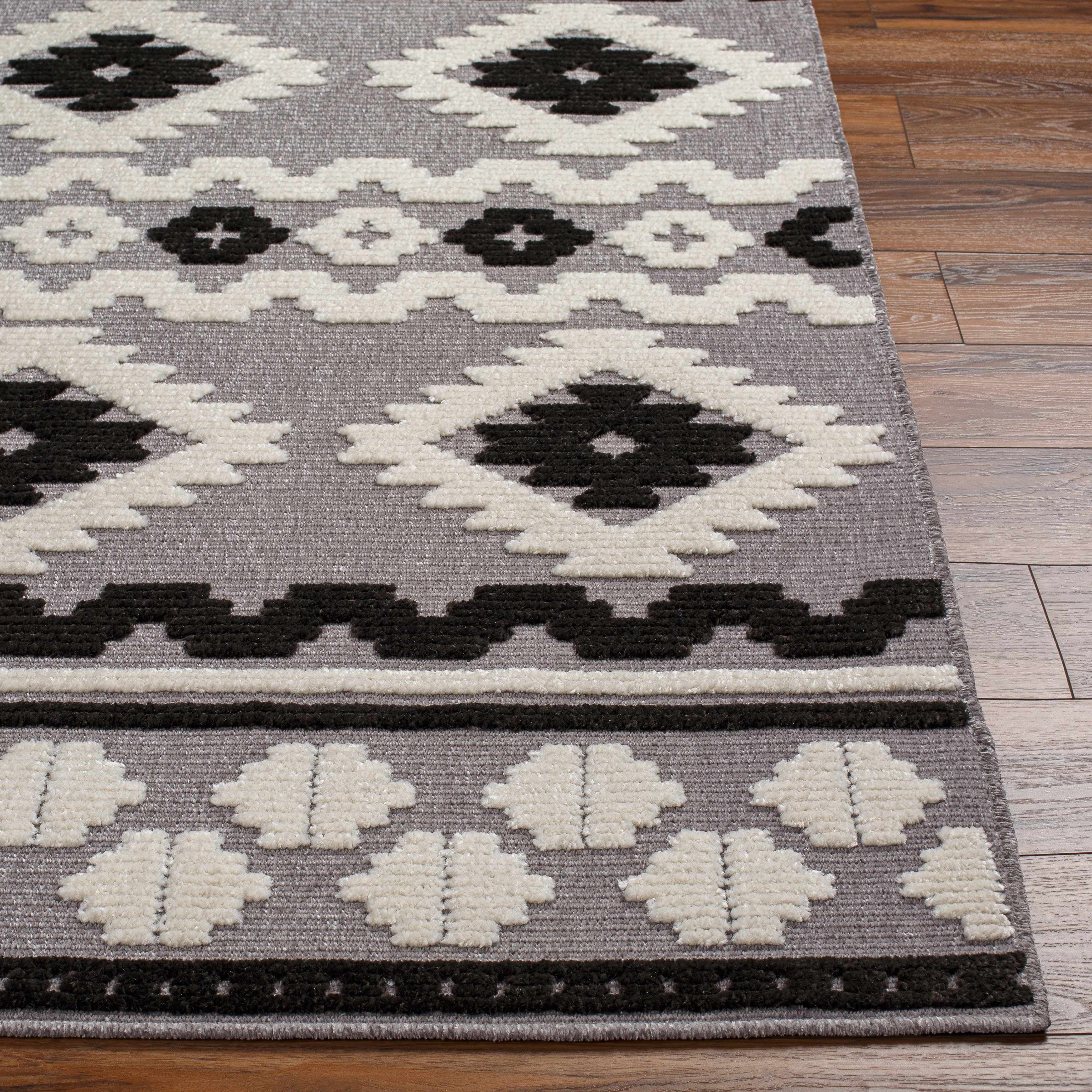 Hauteloom Drago Living Room, Bedroom Machine Washable Area Rug - Bohemian Modern Farmhouse - Moroccan Southwestern - Black, Gray, White - 3'3" x 5'