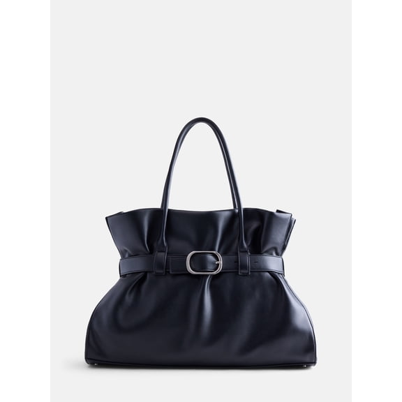 Scoop Women's Faux Leather Buckle Tote Bag, Rich Black
