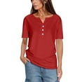 thumbnail image 2 of Women's Casual Solid Color Medium Short Sleeve V-Neck Top, 2 of 6