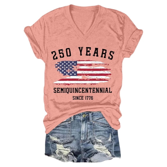 250Th Anniversary Usa Shirt Patriotic Flag Graphic V Neck 250Th Anniversary Casual Tee Usa Shirt Pink S