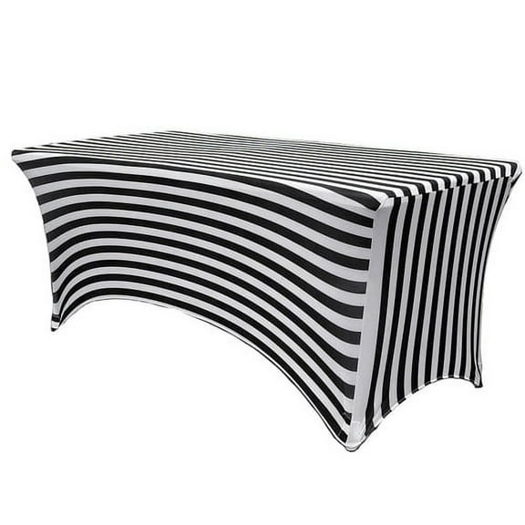 Your Chair Covers - 6 FT Durable Rectangular Spandex Table Cover Black and White Striped