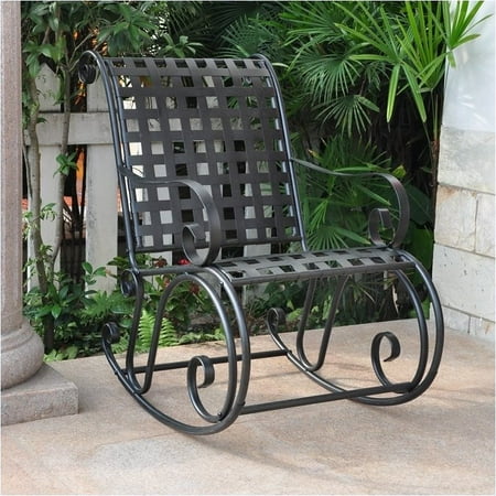 Iron Rocker - Pemberly Row Iron Scroll High-Back Patio Rocking Chair