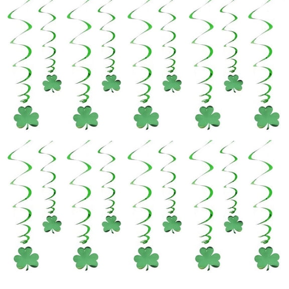 Fiaya Women St.Patrick’s Day Shamrock Hanging Decorations, 18pcs Irish Green Shamrock Foil Swirl, Clover Hanging Swirls for Home Party Ceiling Window Wall Decor (5×5.3inch)