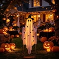 thumbnail image 6 of Hanging Halloween Witch Ghost Outdoor Decoration, Battery-Operated Illuminated Light-Up Flying Ghost on Wooden Swing Seat, Spooky Hanging Animatronic Decor for Front Porch, Tree & Yard, 6 of 10