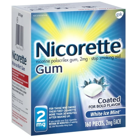 Nicorette 2mg Stop Smoking Aid Nicotine Gum - White Ice Mint - 160ct