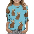 thumbnail image 3 of PWPSG Kids Easter Shirts 2026 Cute Rabbit Bunny Print Pullovers 3/4 Sleeve Crewneck Blouses Lightweight Summer Casual Shirts Funny Egg Graphic Tees for Girl Blue 5-6 Years, 3 of 6