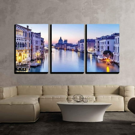 - wall26 - 3 Piece Canvas Wall Art - Dusk in Venice, Italy - Modern Home Decor Stretched and Framed Ready to Hang - 16