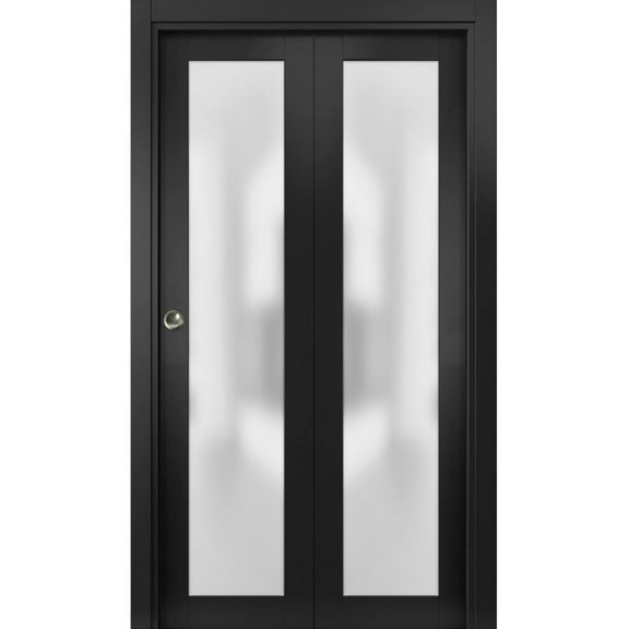 Sliding Closet Bi-fold Doors | Planum 2102 Matte Black with Frosted Glass
