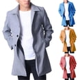 thumbnail image 5 of qucoqpe Men's 2025 Winter Fashion Warm Solid Lapel Collar Long Sleeve Cardigan Jackets Button Up Windproof Mid Length Pea Coats with Pockets, 5 of 5