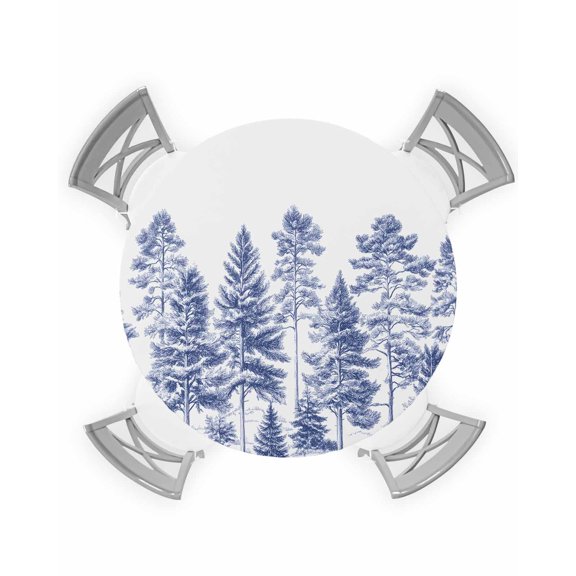 nqOlkjepod Blue Tree Round Tablecloth, Fitted Table Cover with Elastic for 36"-44" Round Tables, Nature Forest Wild Plant White Watercolor Table Cloth Outdoor Dinning Party Waterproof Tablecloths