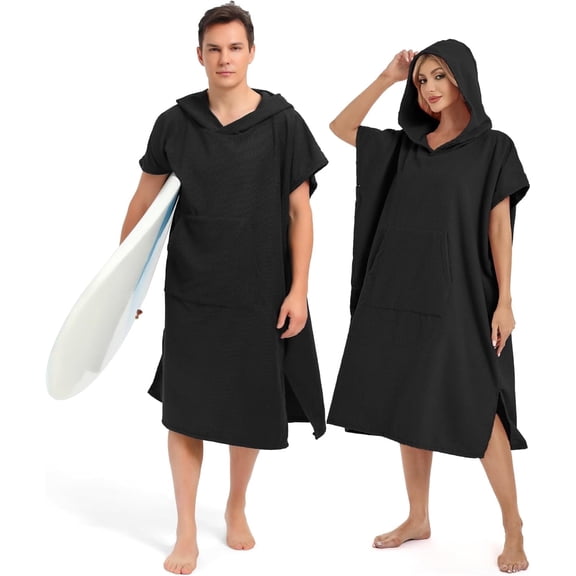 Surf Poncho Changing Robe with Hood for Men & Women, Microfiber Wearable Absorbent Towel with Pocket for Surfing, Beach, Swim & Outdoor Sports