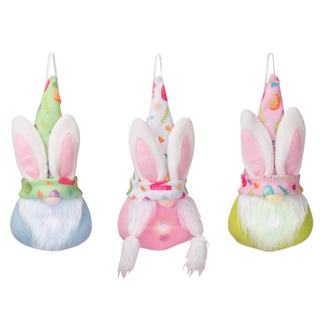 Colgante de muñeco sin rostro de conejito de Pascua con luces LED, adornos de Gnomo de conejito colgante de Pascua para decoración del hogar de Fiesta de Pascua