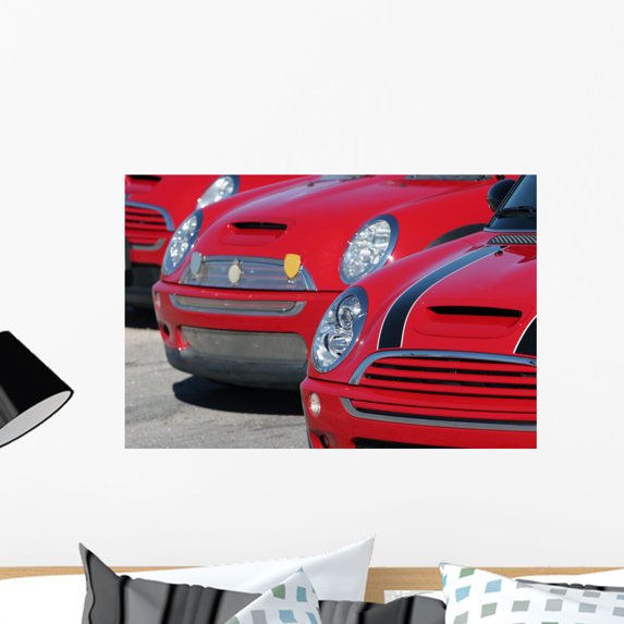 Red Mini Coopers Wall Mural by Wallmonkeys Peel and Stick Graphic (24 in W x 16 in H) WM4245