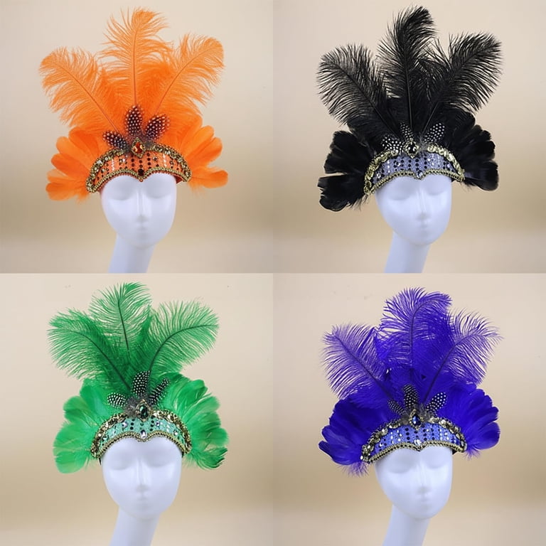 VISALY Showgirl Feather Headpiece Carnival Headband Sequin 