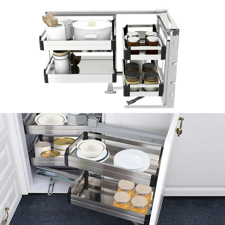 2-Tier Blind Corner Pull-Out Organizer For Kitchen Cabinets – 4 Baskets, Adjustable Height, Damping Slides