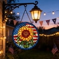 thumbnail image 5 of erdimoy Stained Glass Sunflower American Flag Wooden Welcome Sign For Front Door,12 Inch Round Hanging Wall Sign Plaque Farmhouse Decorations, 5 of 6