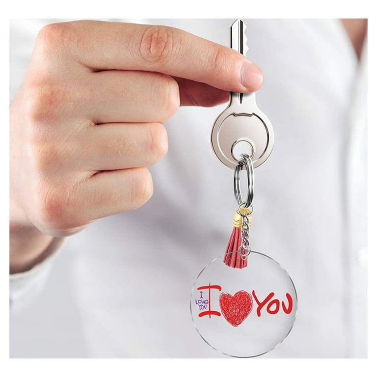  SEWACC 2 Sets Acrylic Keychain Heart Decor Locket Keychain  Leather Key Holder Round Keychain Blanks Heart Keyring Blanks Blank Acrylic