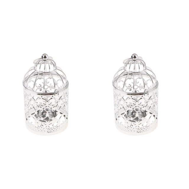 Ruiboury Electroplated Metal Birdcage Shape Tea Light Candle B- Holder Silver Type A 2Set