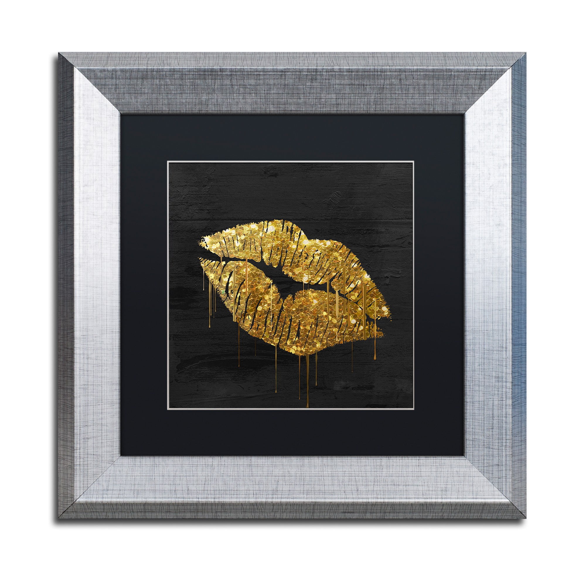 Trademark Fine Art "Golden Lips" Canvas Art by Color Bakery, Black Matte, Silver Frame