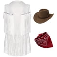 thumbnail image 2 of TiaoBug Women Cowgirl Costume Sleeveless Fringe Waistcoat Cowboy Tassel Vest Hat Bandana Outfits White L, 2 of 7
