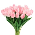 thumbnail image 1 of Uxcell 24Pcs Tulipanes Falsos Artificiales, Tulipanes Artificiales de PU que Lucen Reales con Tallos, Rosa Claro, 1 of 6