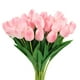 thumbnail image 1 of Uxcell 24Pcs Tulipanes Falsos Artificiales, Tulipanes Artificiales de PU que Lucen Reales con Tallos, Rosa Claro, 1 of 6