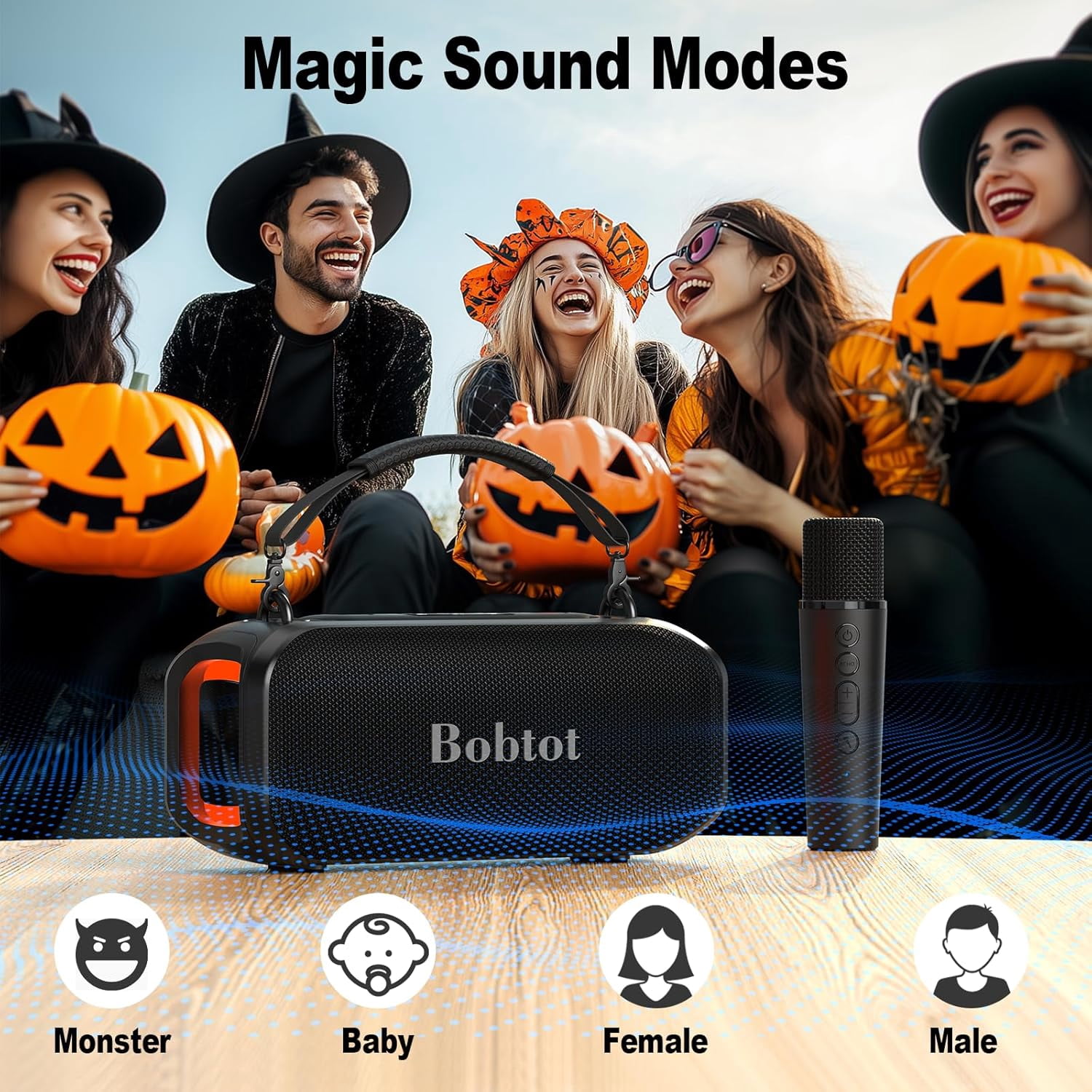 Bobtot Portable Bluetooth Speaker with Wireless Microphones IPX6 Waterproof Karaoke Machine Home Speaker System for Adults Kids Home & Outdoor Party with Handle and RGB