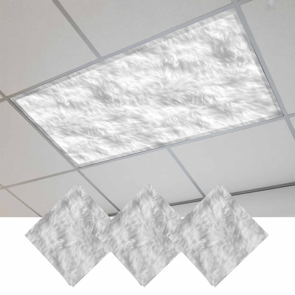 White Fur Patterned Magnetic Fluorescent Light Covers for Ceiling Lights 2x4Ft,Pure Solid Minimalist Modern Color Office Classroom Kitchen Drop Ceiling Light Covers Filters Shade Panel 3Packs