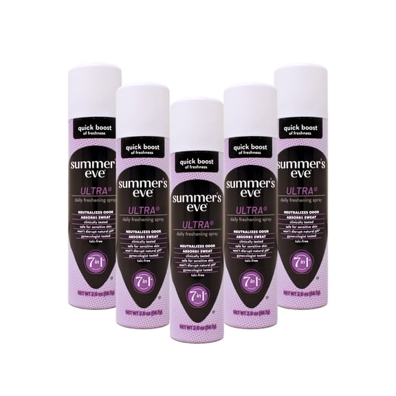 5 Pack - Summer's Eve Ultra Daily Freshening Feminine Spray, 7 in 1, Safe for Sensitive Skin, 2 oz